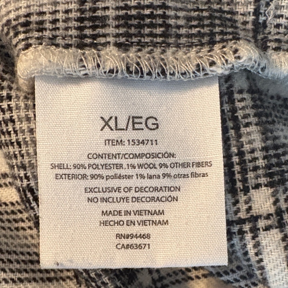 HFX Women’s XL Heavy Flannel Plaid Button-Up Shirt Shacket Black & Off White - Picture 9 of 9